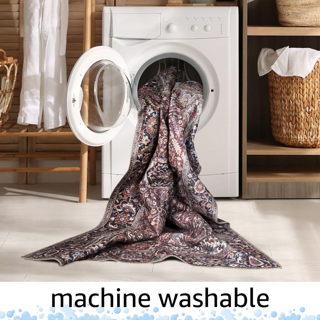 Keen Home Design 48"x72" Rug - Machine Washable Area Rug with Non-Slip Backing, Ideal for Living Room, Dining Room, Bedroom - Vintage, Easy Clean, Durable, Low Pile Rug - (4' x 6')