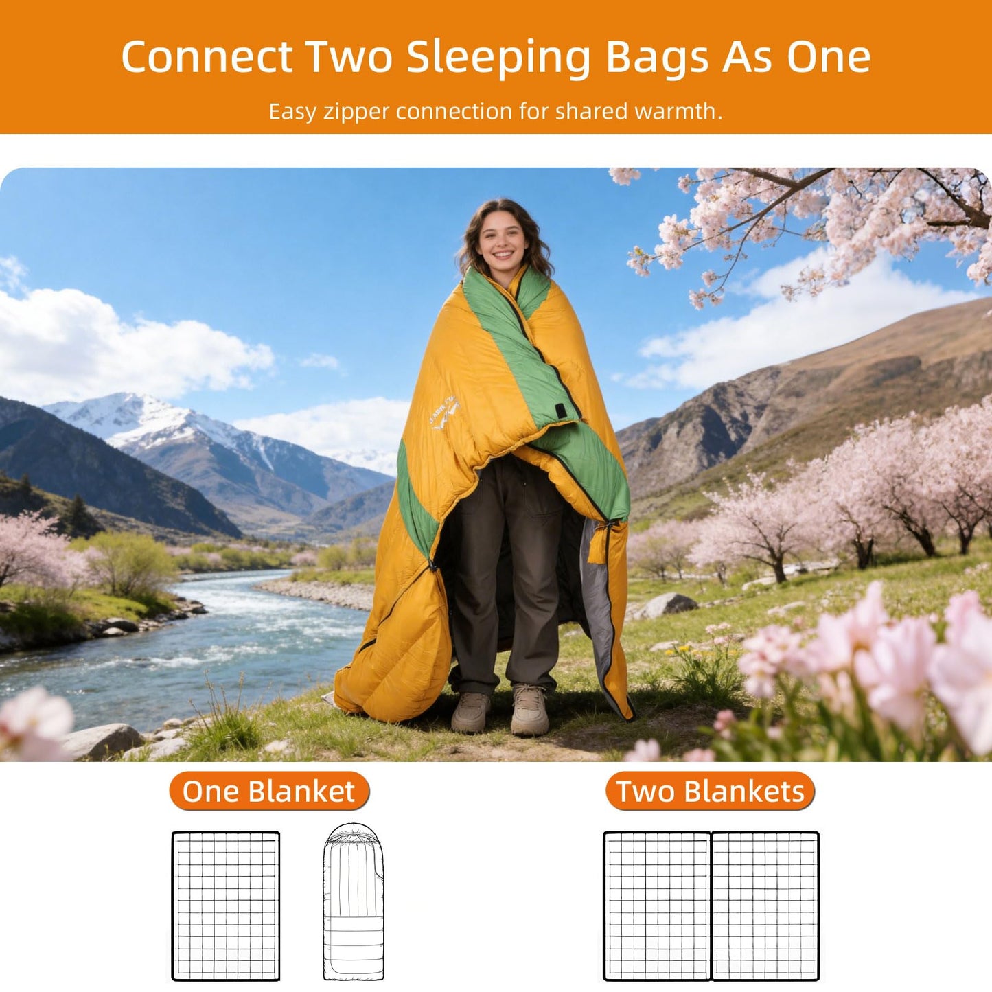 HLITMOUT 3-in-1 Down Sleeping Bag,Rectangular Lightweight Blanket Sleeping Bag for Adults,Teens Camping Hiking and Backpacking Outdoor and Indoor