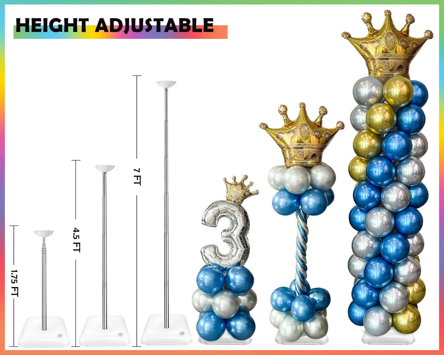 YALLOVE Balloon Column Stand Kit Sets of 2, 7 Feet Height Adjustable Balloon Tower Pillar with Reusable Metal Telescopic Design for Birthday, Wedding, Baby Shower, Graduation Party Decoration