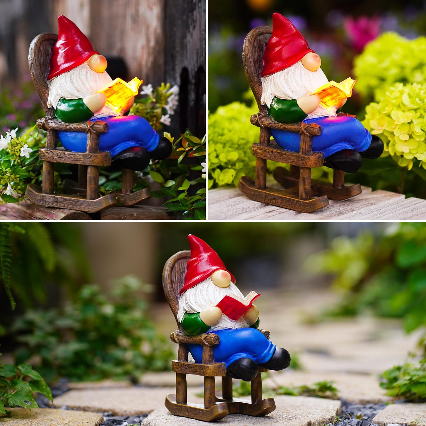 Tiejiajiang Gnome Reading Solar Statue - Outdoor Solar Gnome Reading on a Chair Garden Decor - Unique Design Ideal Gifts for Women,Mom