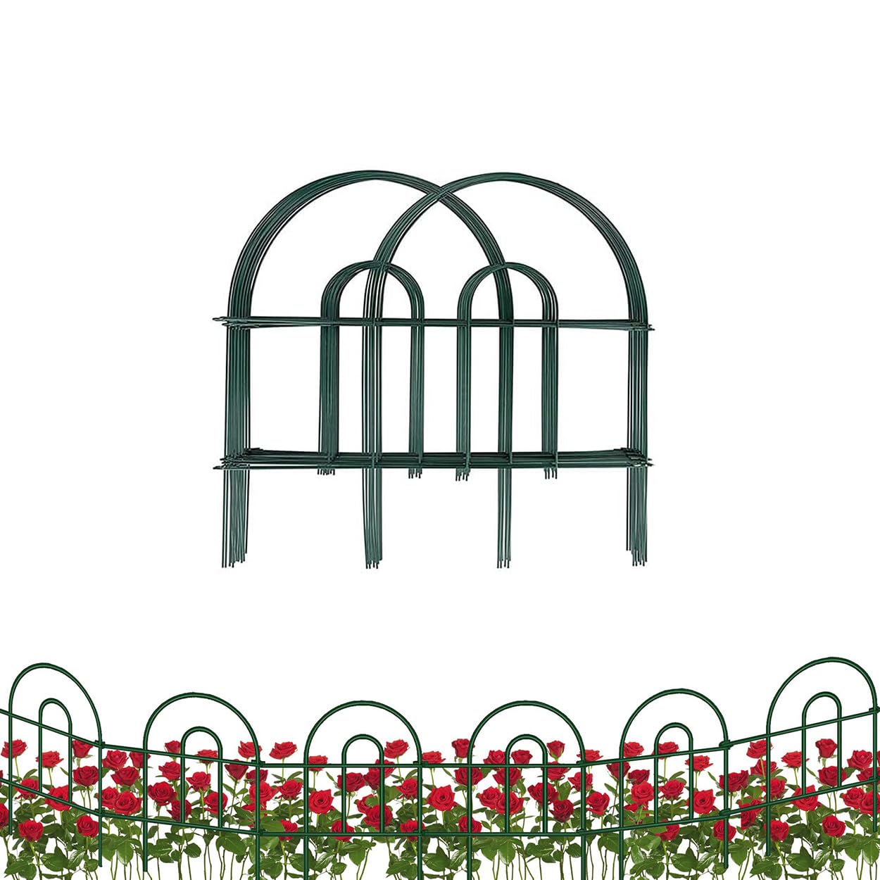 2 Pack 18 Inch x 8 Feet,Overall Length 16 Feet Green Garden Border Folding Fence Lawn Yard Fence, Total 12 Panels Decorative Fence