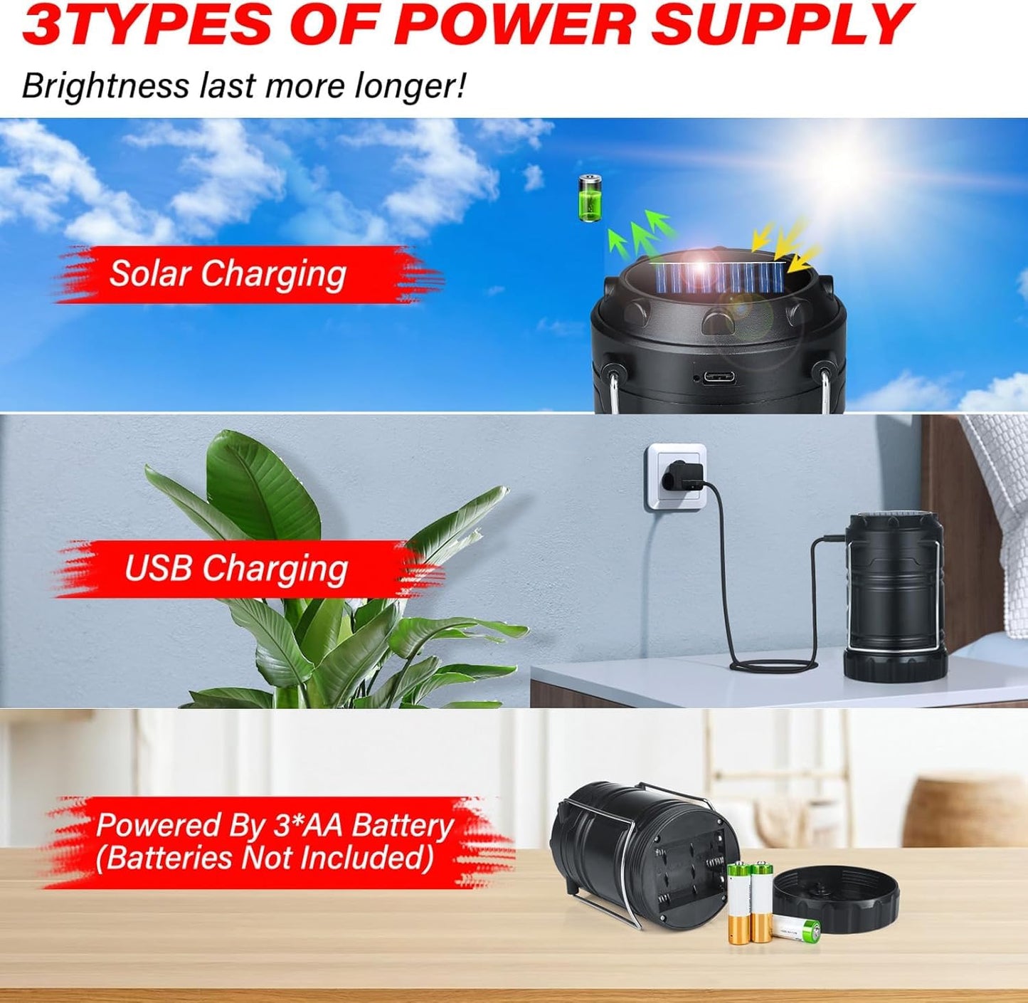 Xynover 4-Pack Solar Camping Lanterns,Rechargeable LED with USB/Solar/AA Battery,Magnetic Base,Hanging Hook,Collapsible, Waterproof for Emergency, Hiking,Hurricane,Campsites,Lanterns for Power Outages
