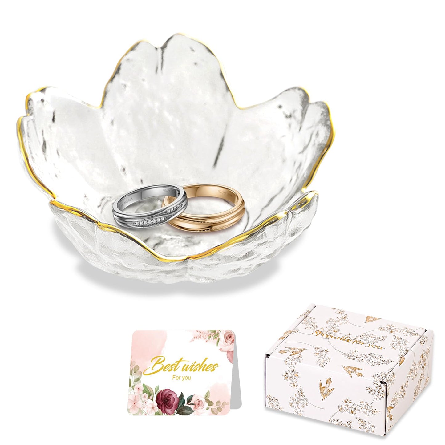 Birthday Gifts for Women Jewelry Dish Glass Ring Dish Holder Jewelry Tray Cute Vanity Organizer Room Decor Jewellery Tray Crystals Trinket Dish Nightstand Bedroom Decor Christmas Friendship Gifts