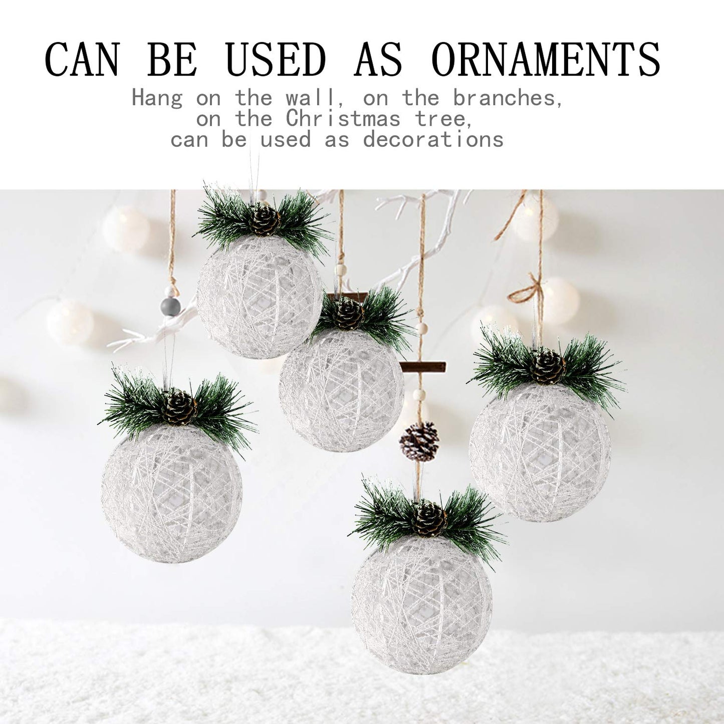 Christmas Ball Ornaments, 4pc Set White Pinecone Rattan Thread String Christmas Tree Ornament Xmas Trees Wedding Party Decorations