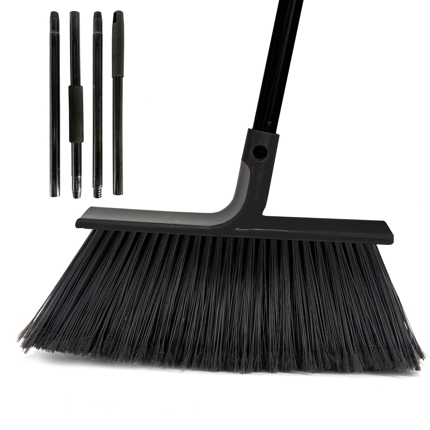 BSMstone Large Angle Brooms Indoor Outdoor Broom with Long Handle Stiff Bristle Sweeper for Kitchen Garage Deck Courtyard Lobby Patio Lawn Leaves (Black)