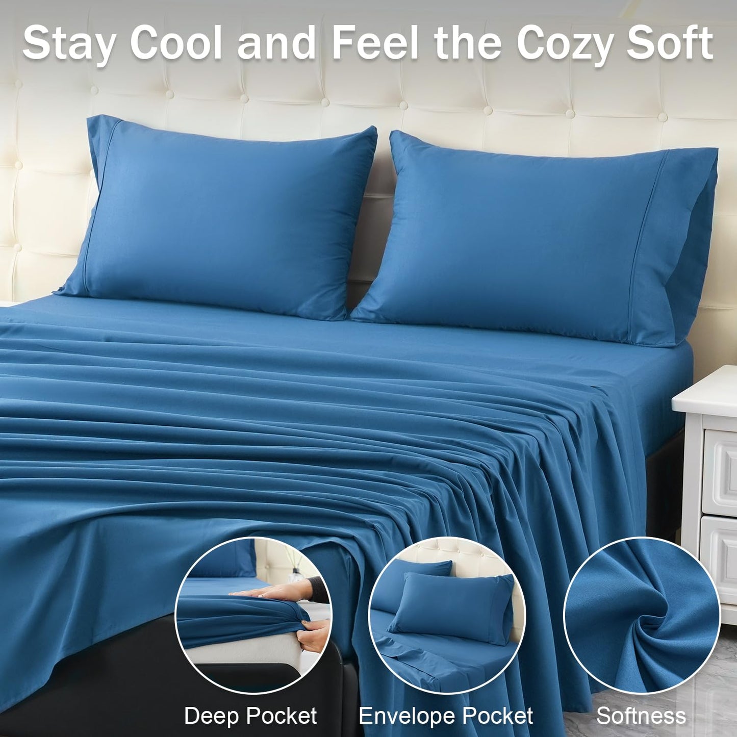 MICORAL Twin Bed Sheets Set, Soft Breathable Bedding Sheet Set, Sheets Set with 16" Deep Pocket Design (3 Pieces, Twin, Royal Blue)