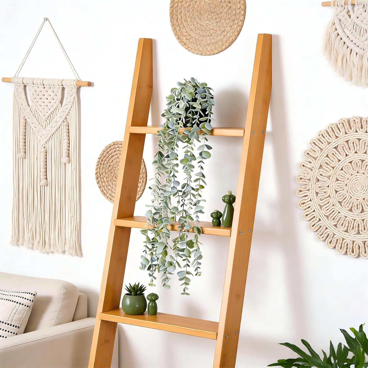 echosari 2 PCS Fake Hanging Plants, Artificial Potted Plants Eucalyptus, Greenery Faux Plants Indoor for Modern Boho Home Bedroom Wall Book Shelf Decor