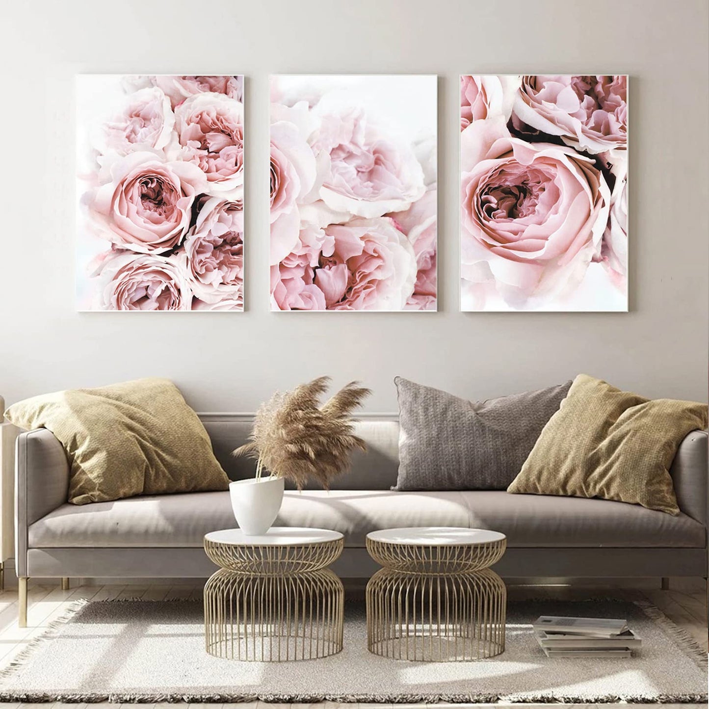 Pennclys Peony Wall Art Pink Flower Canvas Wall Art Prints Peonies Wall Art Abstract Flower Pictures Wall Decor Peony Painting Flower Poster for Living Room Bedroom 16x24 Inch (set of 3) Unframed