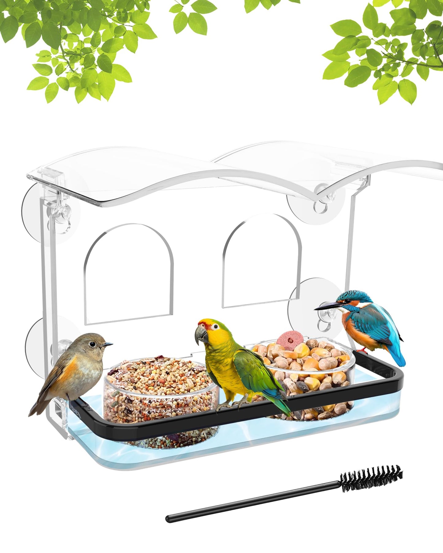 COJOSQC Window Bird Feeder with Strong Suction Cups, Clear Acrylic Design for Close-Up Bird Watching, Durable, Weatherproof, Easy to Install, Large Seed Tray, Drain Holes to Keep Food Dry, For Outdoor