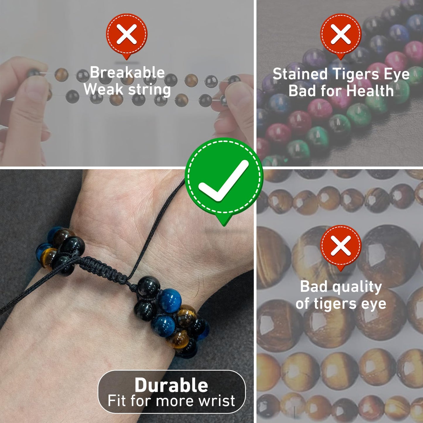 Triple Protection Energy Bracelet, Healing Crystals for Negative Energy Protection, Unisex Amulet with Obsidian, Tiger Eye, and Onyx Stones, Spiritual Jewelry for Men and Women, Healing, Manifestation, and Wellness (8mm two-color tiger eye energy chain)
