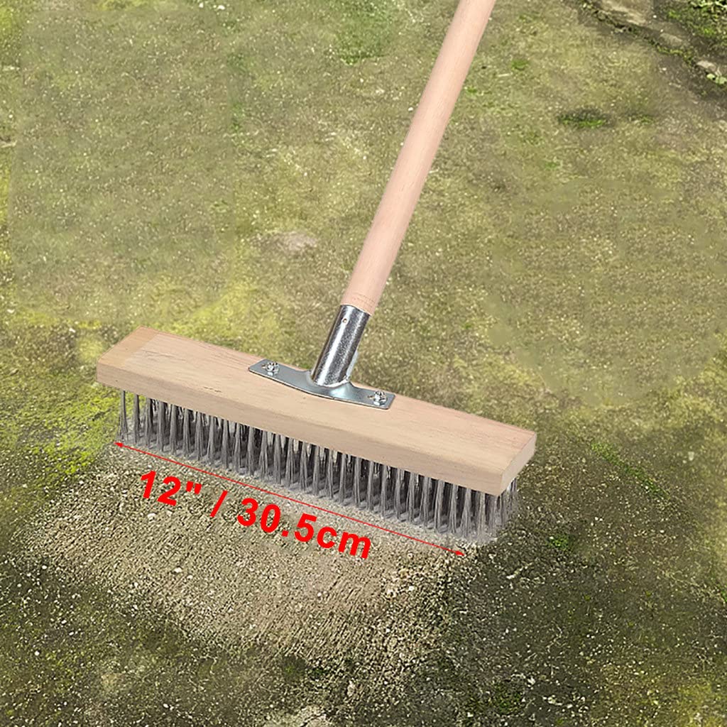 12" Heavy-Duty Rough Surface Floor Brush,Stainless Steel Wire Large Deck Scrub Brush 12" x 2.7” Removes Snow, Dirt & Grime on Drivways, Steps, Patios, Decks, Tile, Cement Without Stick (12")