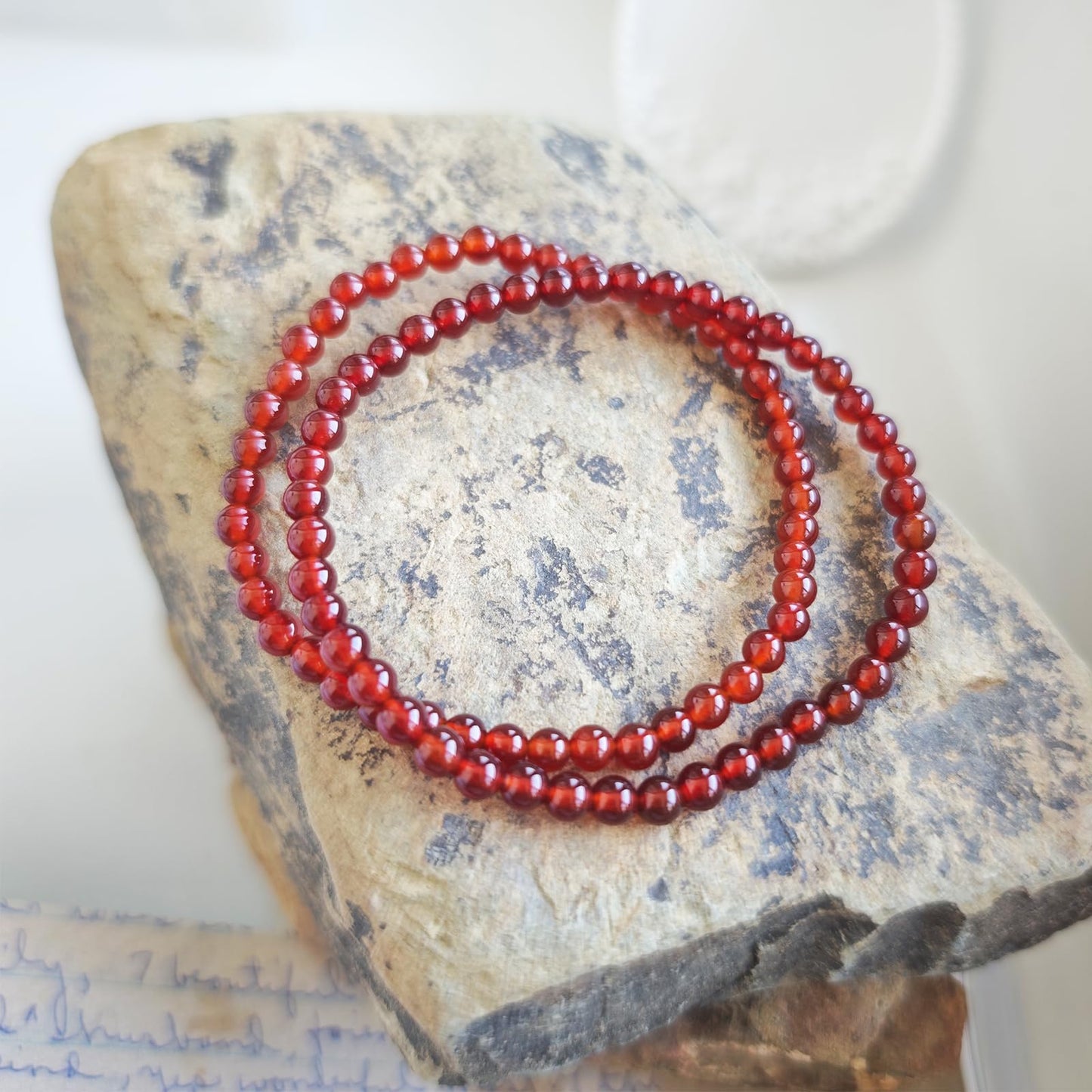 CHCCOYE 4mm Natural Healing Gemstone Bracelet Handmade Yoga Stretch Elastic Bracelet Stress Relief Crystal Jewelry for Men and Women (4mm, Carnelian)