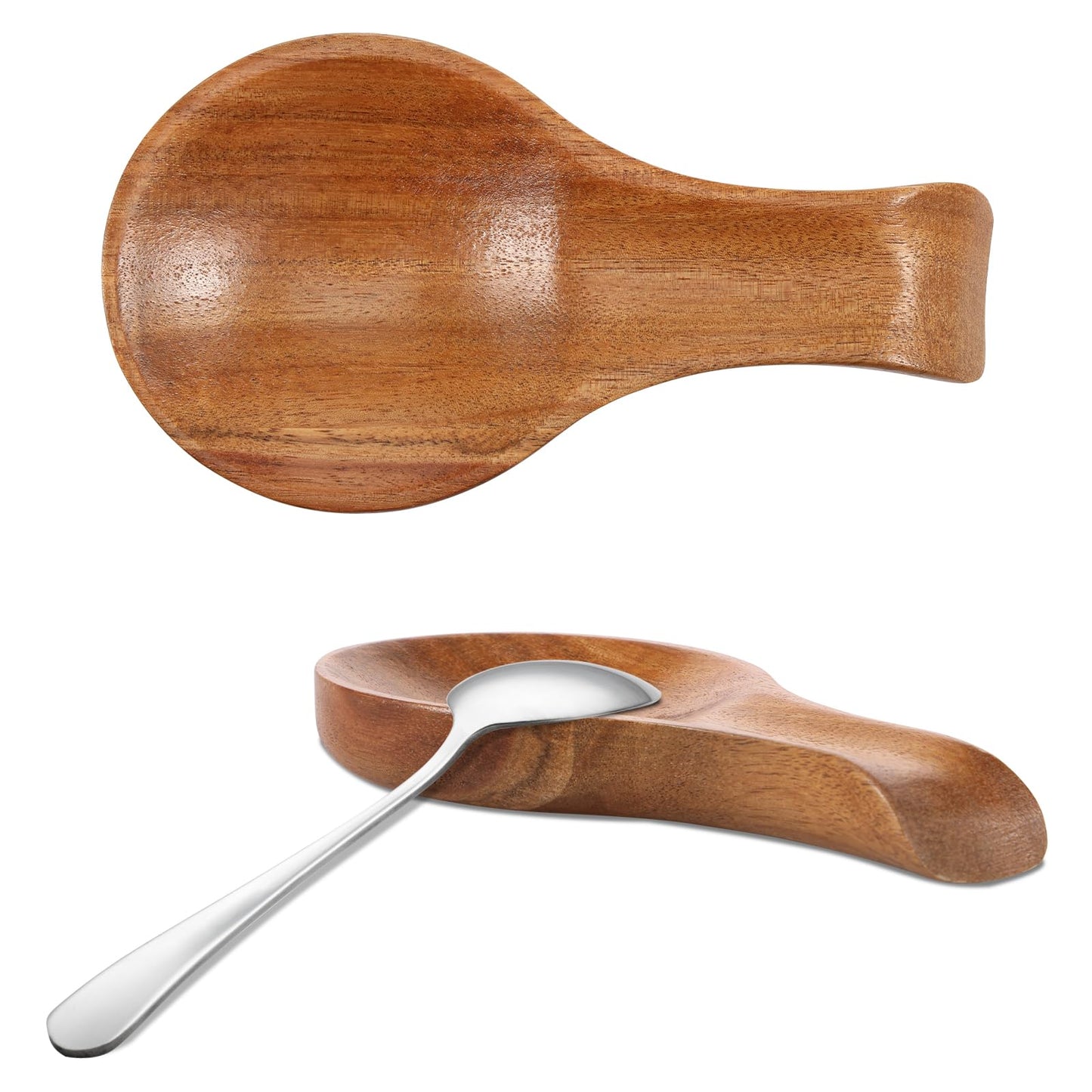 2 Pcs Acacia Wood Spoon Rest 6.7''x3.5'' for Stove Top Bamboo Holder Spatula Kitchen Multipurpose Cooking Counter Spoon Holder for Countertop, Modern and Rustic for Farmhouse as a Dining Table Decor