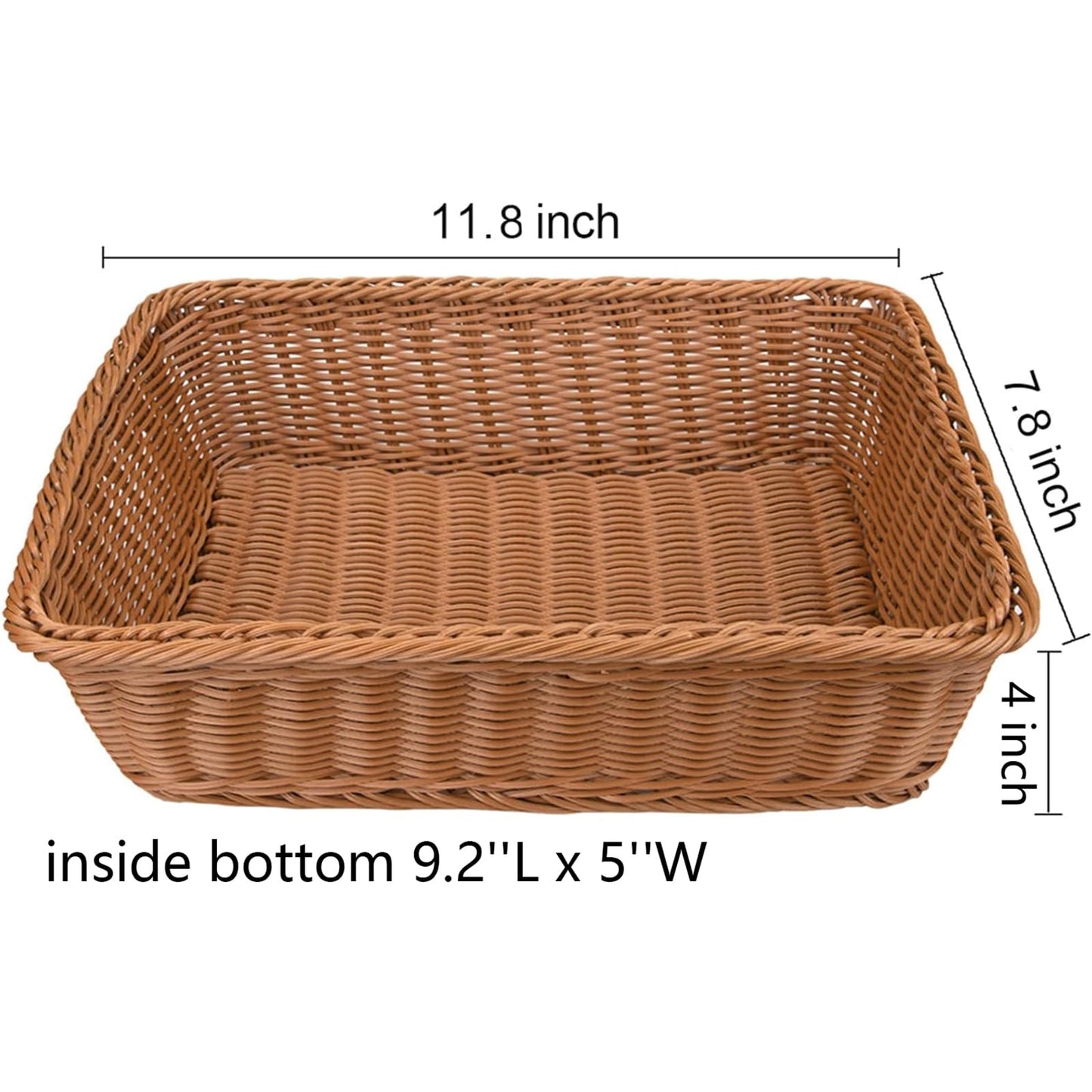 Yarlung 3 Pack Imitation Rattan Woven Bread Baskets, 11.8 x 7.8 Inch Plastic Wicker Fruit Baskets for Food Serving, Vegetables, Kitchen, Restaurant, Outdoor, Brown