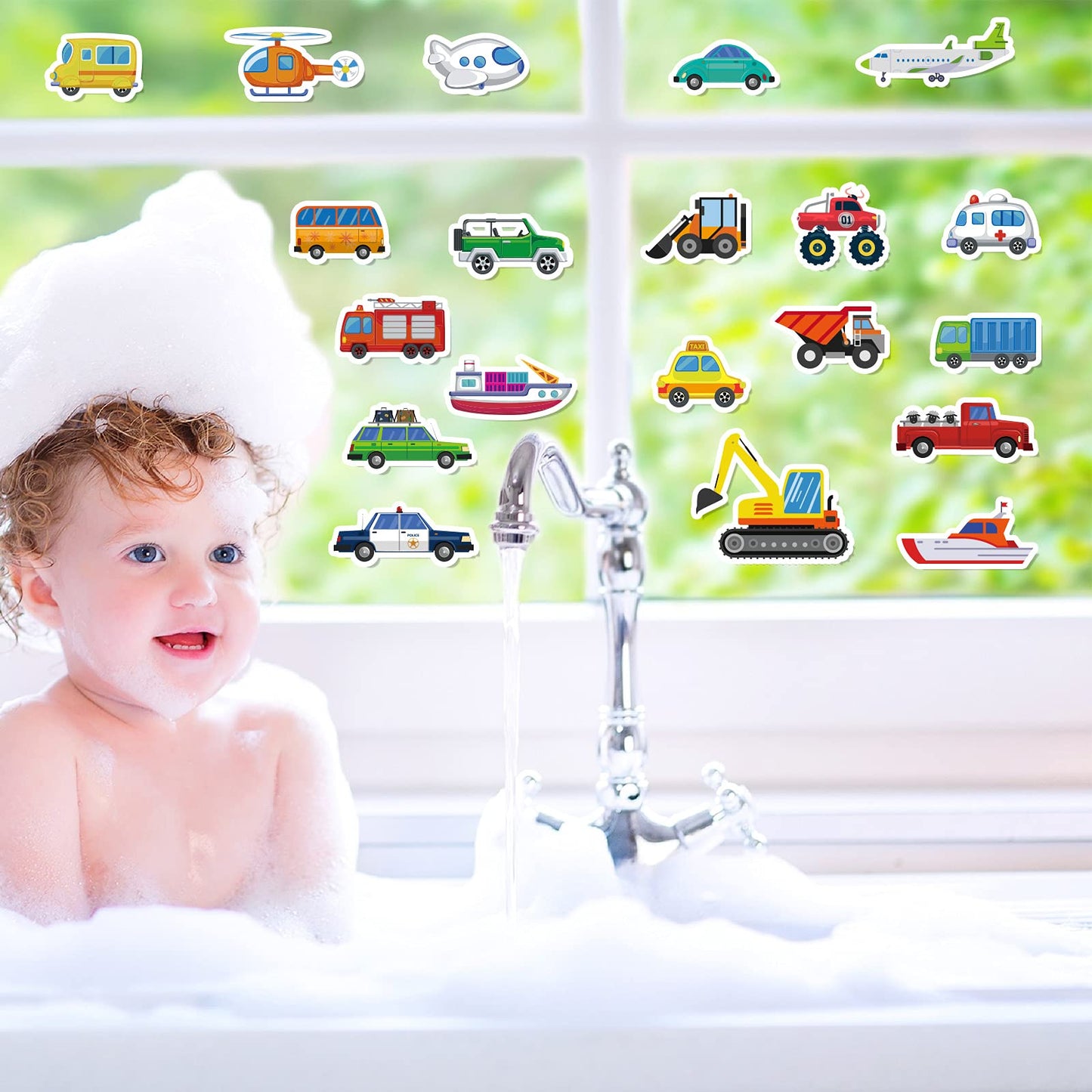 20 PCS Transportion Thick Gel Clings Vehicle Window Gel Clings Decals Stickers for Kids Toddlers and Adults Home Airplane Classroom Nursery Winter Car Party Supplies Decorations