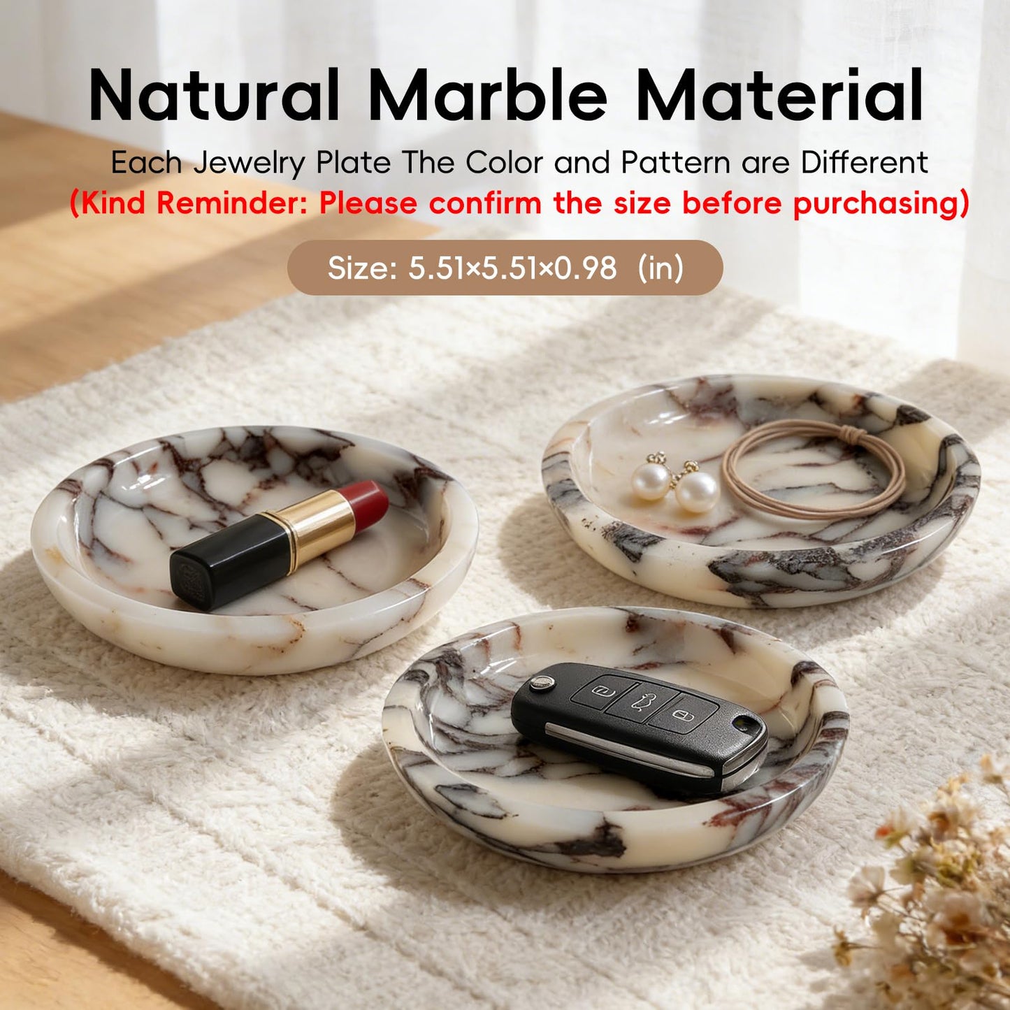 SZGYCSM Jewelry Tray,5.5"x5.5" Marble Jewelry Tray for Entryway Table,Countertop Bathroom, Kitchen Dresser,Marble Tray,Waiting for Storage of Small Trinket,Home Decor Organizer
