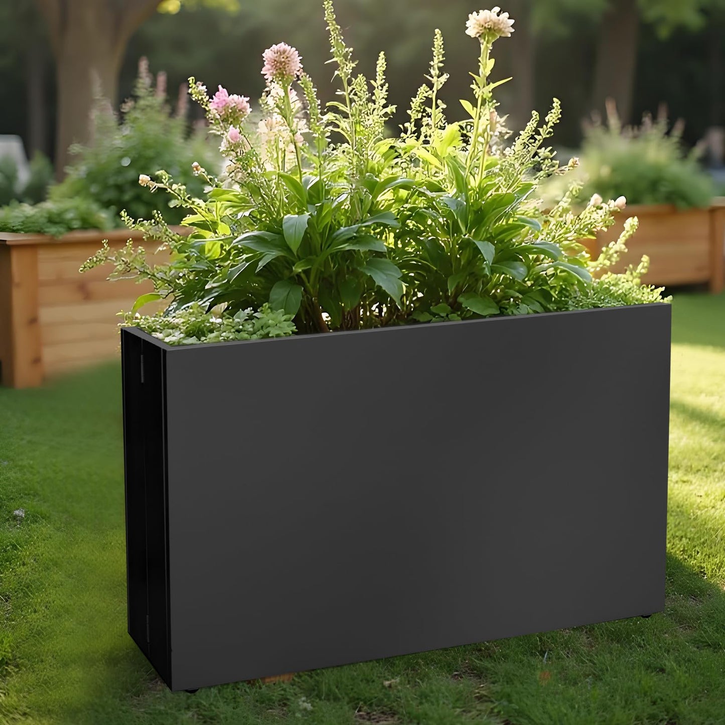 Zezgeuro Galvanized Steel Planter Box - No Installation Required Metal Rectangular Block Long Box Planter Modern Outdoor Planters All-Weather Use with Drainage Holes for Patio/Porch, 36×24×12IN