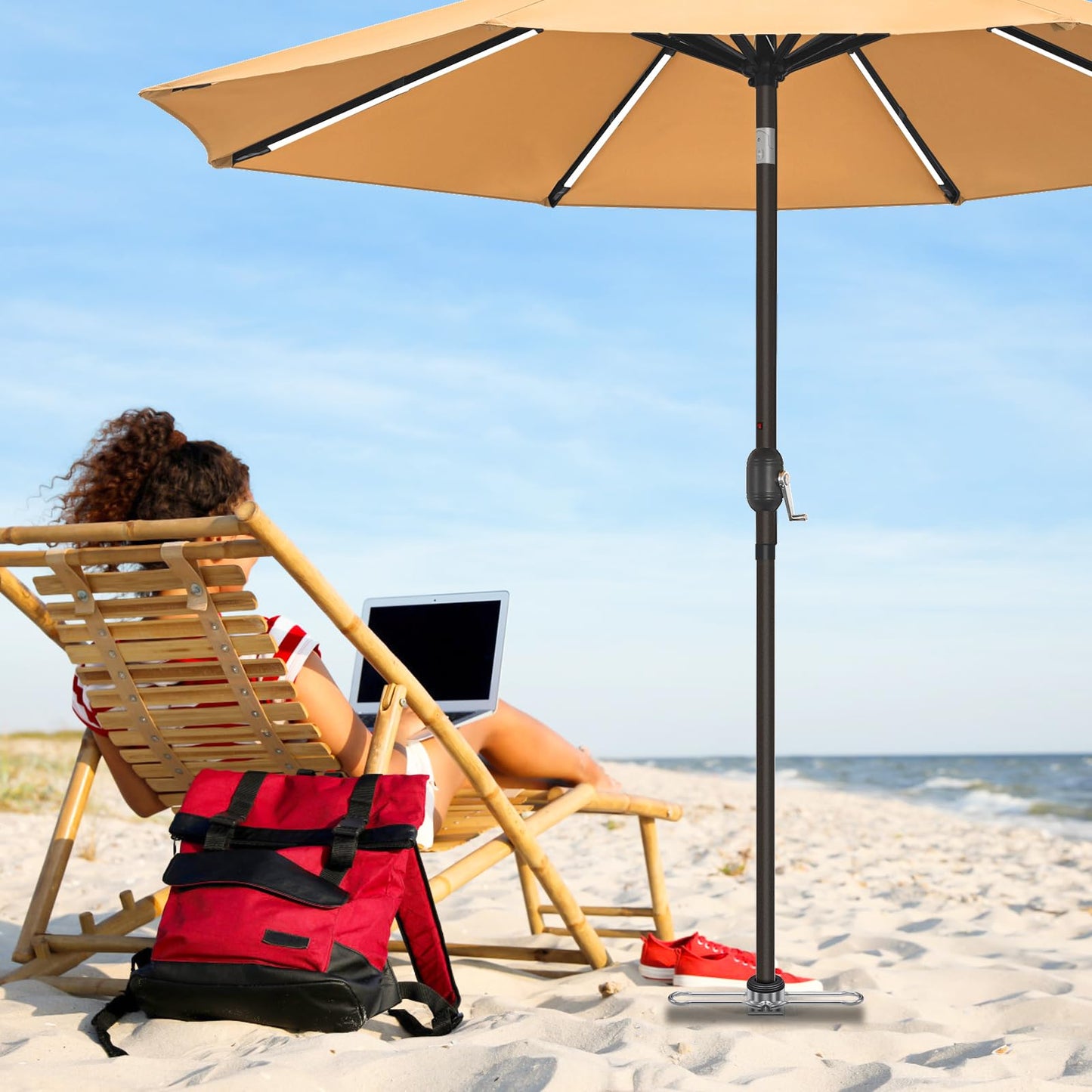 Dolibest Beach Umbrella Sand Anchor, Heavy-Duty Steel Beach Umbrella Holder with 3 Sleeves (Fits 1-2" Poles), Windproof Beach Umbrella Stake, Fully Welded Spiral Base Design for Ultimate Stability