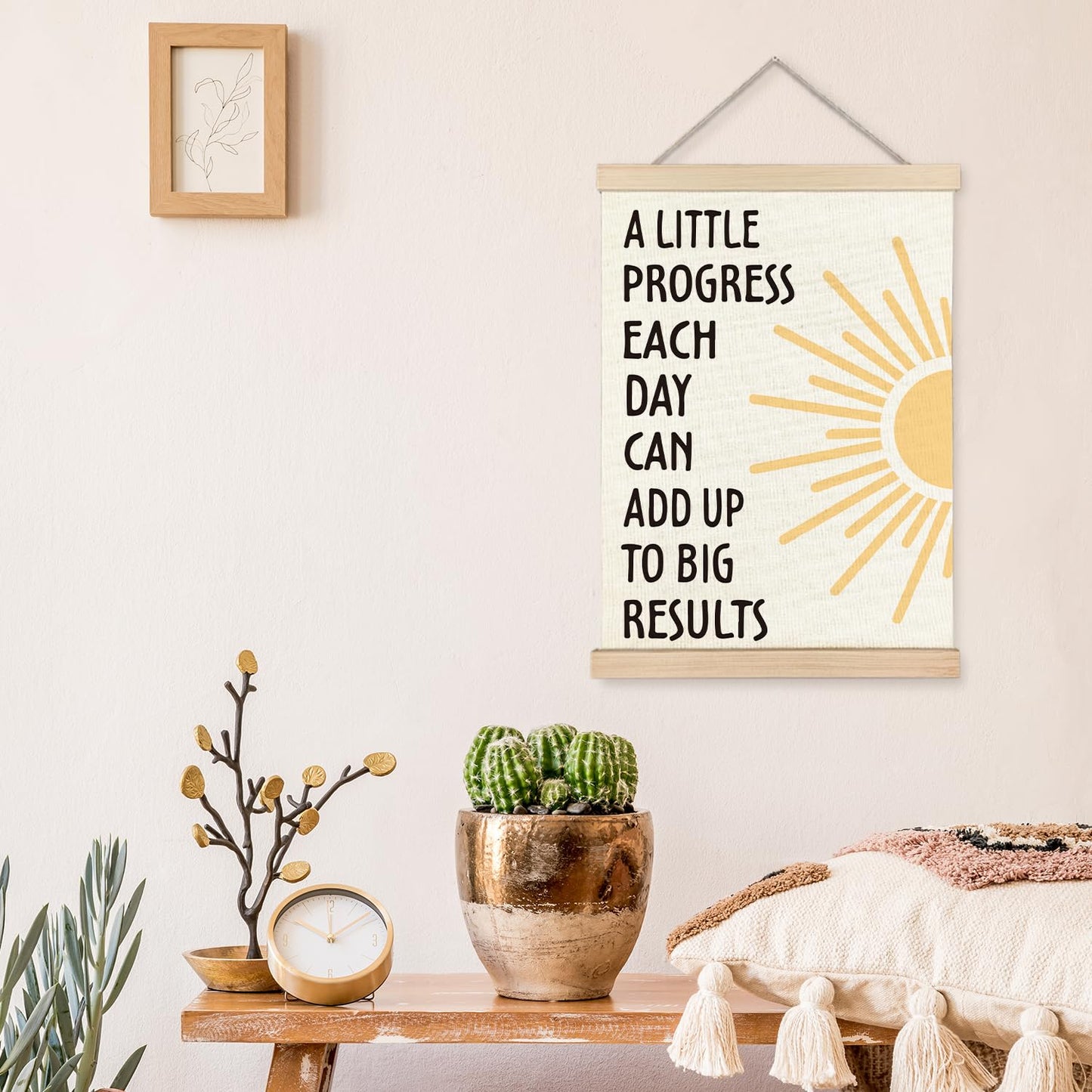 YTRGI Inspirational Mental Health Wall Art Decor, Motivational Home Office Decor, A Little Progress Each Day Can Add Up to Big Results Canvas Prints Framed Wall Art for Therapy Office, 12x16 Inch