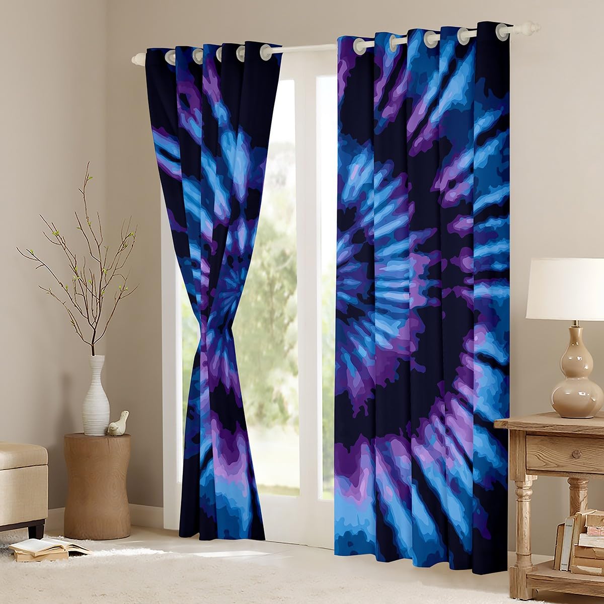 Erosebridal Tie Dye Darkening Curtains Blue Spiral Blackout Curtains Swirl Shape Window Drapes 42"x90",2 Panels Kids Boys Girls Teens Window Treatments