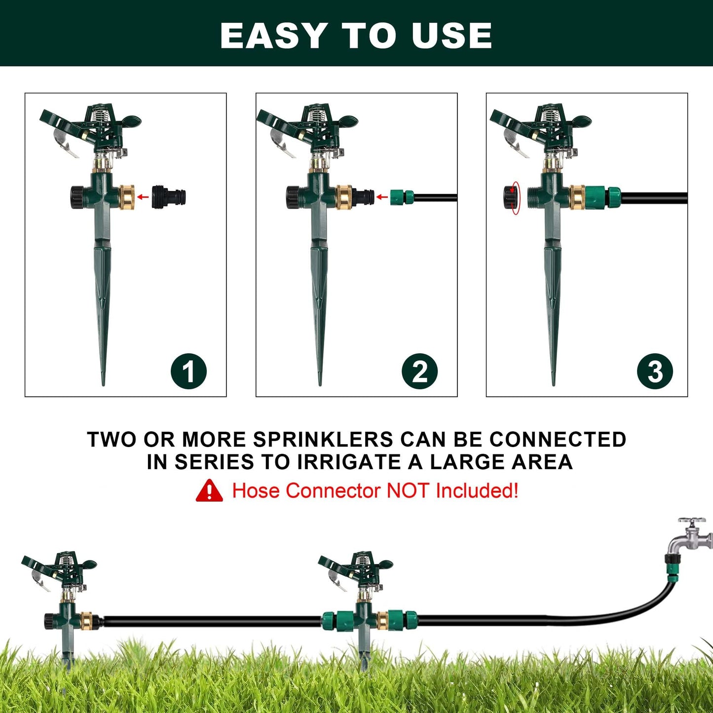 2 Packs Spike Sprinklers for Yard, Impact Sprinkler on Metal Step Spike Base, Adjustable Zinc Alloy Water Sprinkler for 360 Degree Large Area Yard Garden Lawn Irrigation