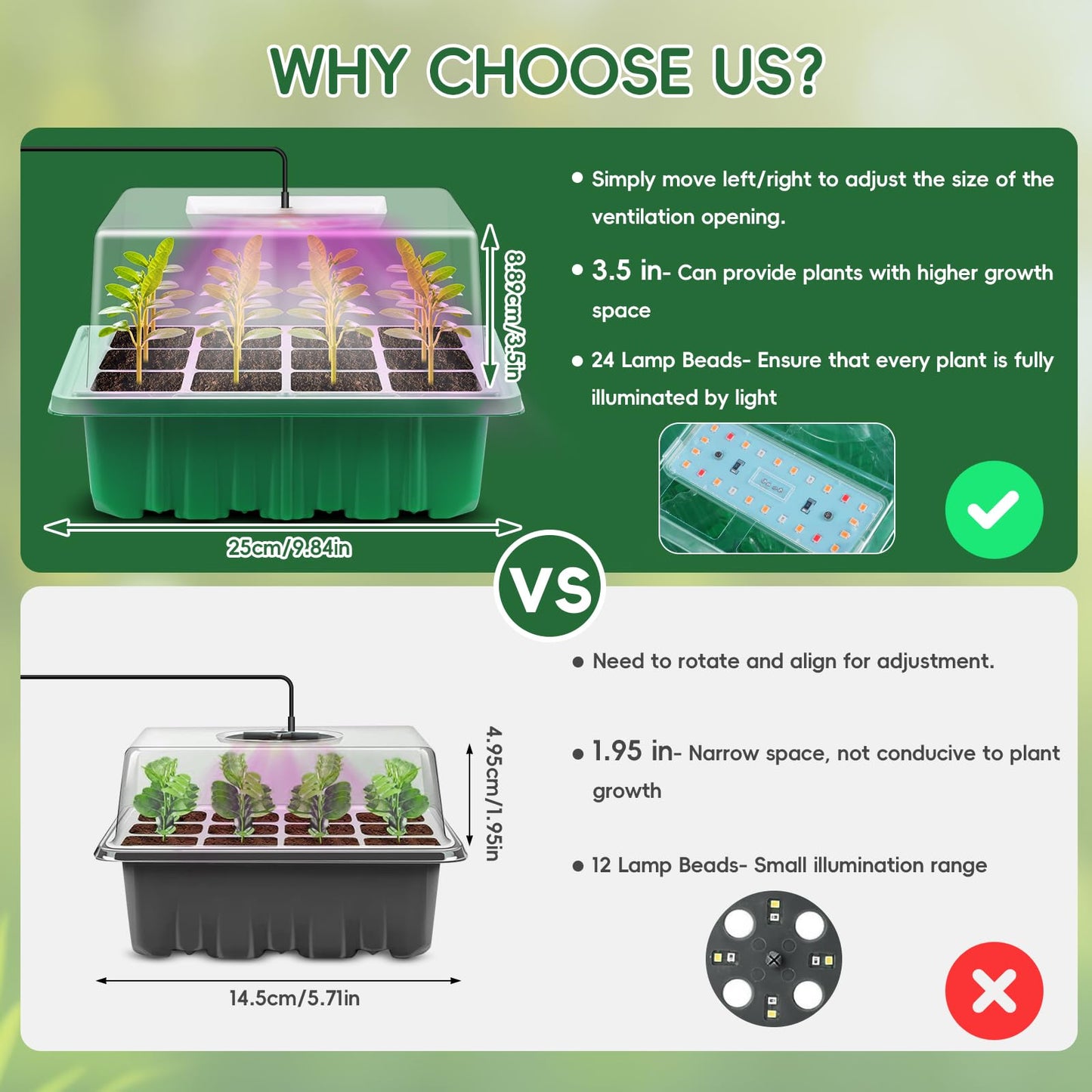 Verdenu 3PK Seed Starter Tray with Grow Lights and Tempe-Control Heat Mat, 36-Cell Large Seedling Starter Kit with Humidity Dome, Adjustable LED Lighting for Seed Germination,Temperature Adjustable