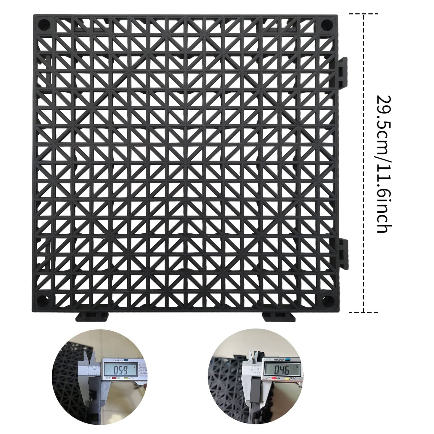Jaderlu 12 Pack Modular Interlocking Cushion 11.6" x 11.6" Rubber Mat Floor Tile Mats Drain Pool Patio Balcony Yard Pet Area Washer Pad(Black)