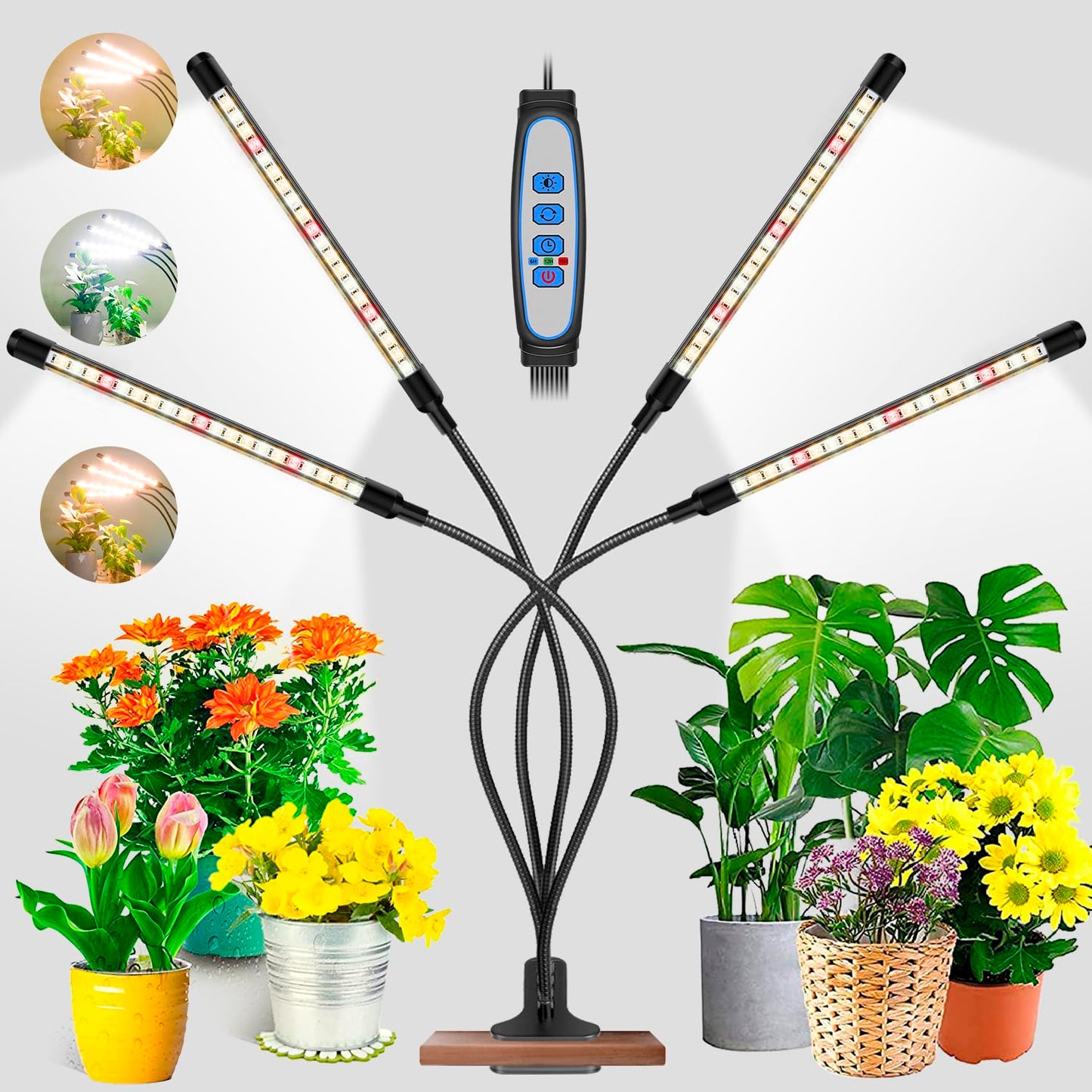 Garpsen Grow Lights for Indoor Plants, Upgraded Version 4 Head 80 LED Full Spectrum Grow Lamp with Timer, 3 Lighting Mode, 10 Dimmable Levels, Professional for Seeding Succulents Herbs