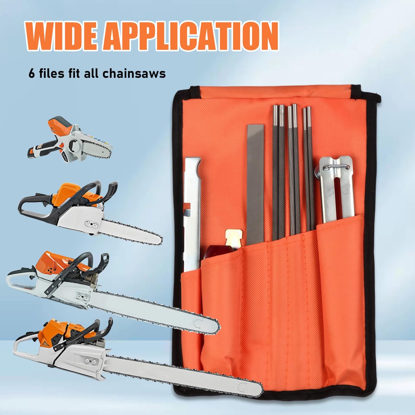 karvayna Universal Field Chainsaw File Kit, 14pcs Chain Saw File Set, 5/32" 7/32" 3/16" 1/8" 11/64" 13/64" Chainsaw Sharpening Files with Stump Vise