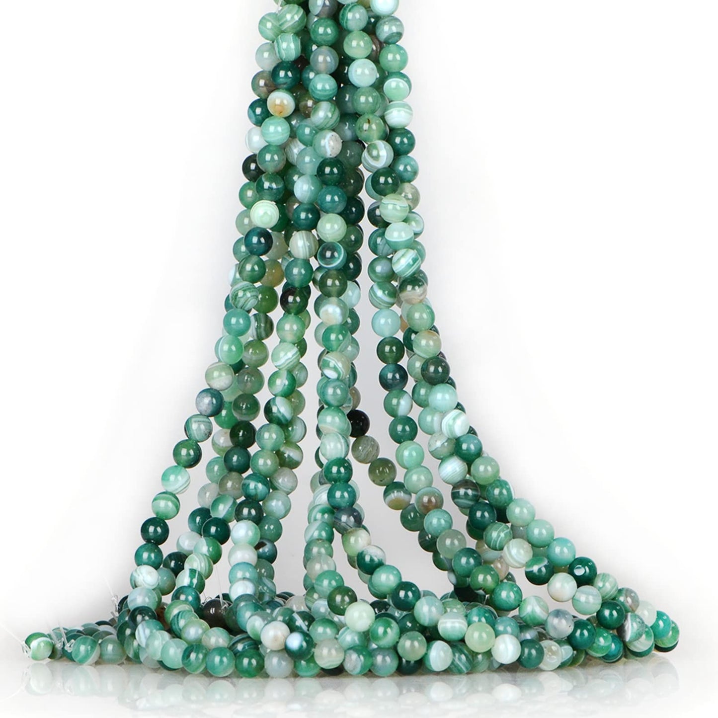 ICAI Beads（Green Striped Agate） Natural Stone Gemstone Round Loose Beads Crystal Energy Stone Healing Power for Jewelry Making DIY,1 Strand 35-37pcs（10mm）
