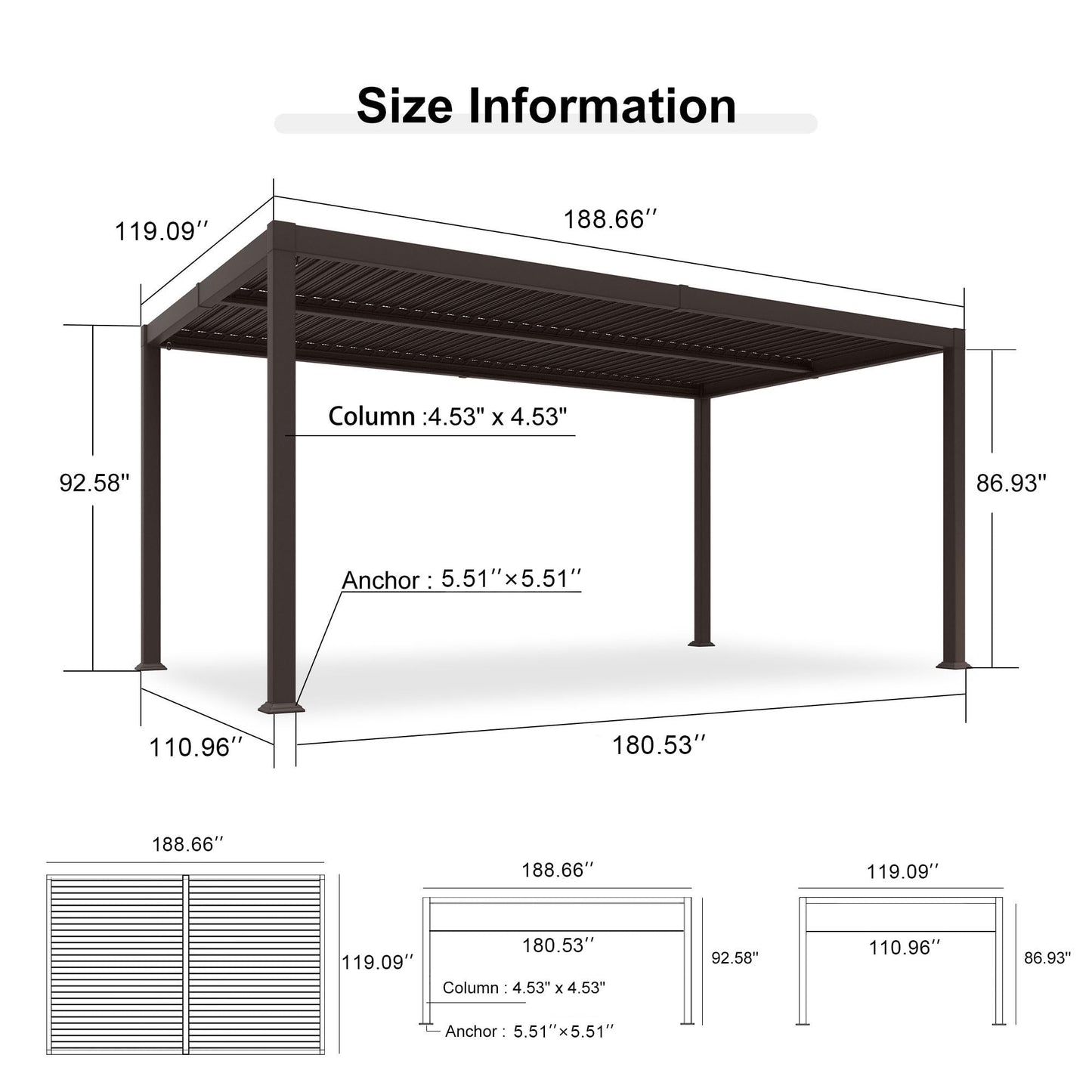 PURPLE LEAF 10' x 16' Louvered Pergola Outdoor Adjustable Louvre Shade Modern Patio Aluminum Pergola with Retractable Roof for Deck Backyard Garden Hardtop Gazebo, Bronze