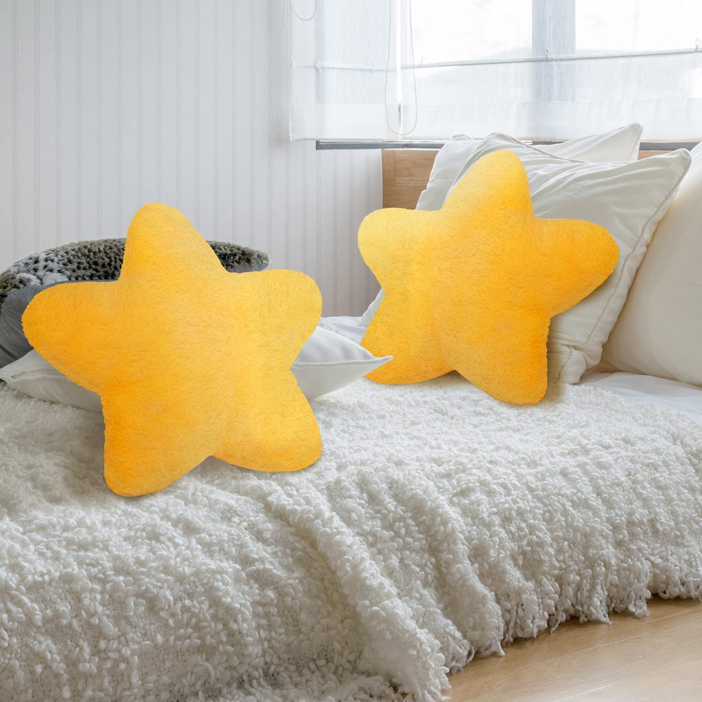 Sumind 2 Pcs 15.7 Inch Yellow Star Pillow Decorative Throw Pillow Cute Plush Star Pillows Aesthetic 3D Throw Stuffed Cushion Decorative Room Decor for Bedroom Sofa Chair