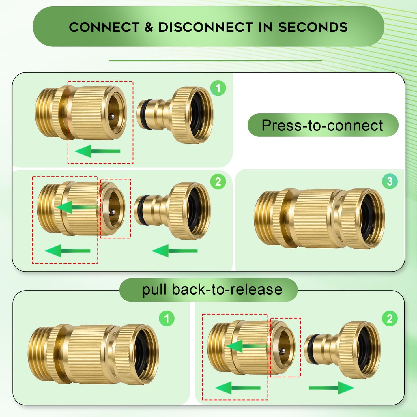 Dalmbox Solid Brass Garden Hose Quick Connect Fittings, 3/4" GHT,Quick Connect Kit, Female &Male Connectors with Extra Washers, Leak-Resistant, Quick Release Hose Connector for Garden Watering,4 sets