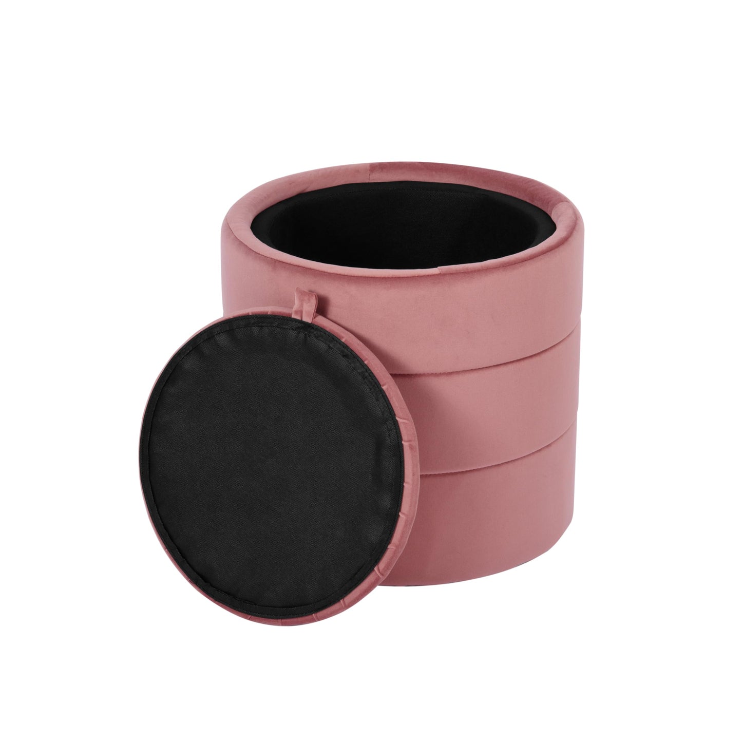Spatial Order Storage Round Ottoman with Removable Lid (with Hidden Storage) | Spatial Order Home Décor | Upholstered Round Velvet Ottoman – Blush Pink Velvet