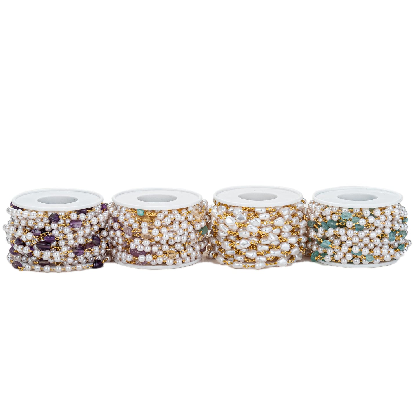 YoungJewl 2 Yards 5 mm Faux Pearl Crystal Stone Rosary Beads Garland with Brass Chain for Jewelry Making DIY Bracelet Necklace Sewing Crafts(Purple)