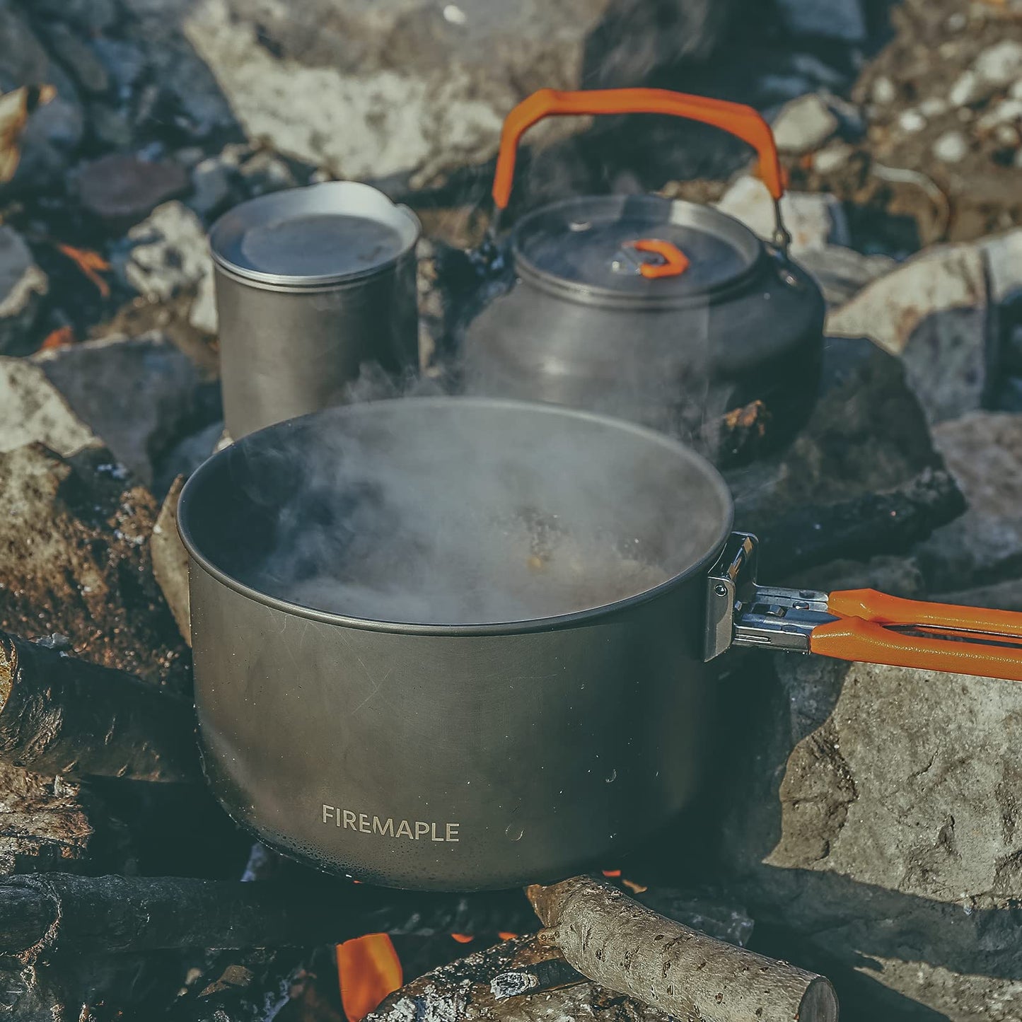 Fire-Maple Feast Outdoor Camping Cookware Set, Portable Stackable Camping Pots and Pans Set with Kettle, Compact Camping Cookware Mess Kit for Hiking, Fishing and Backpacking