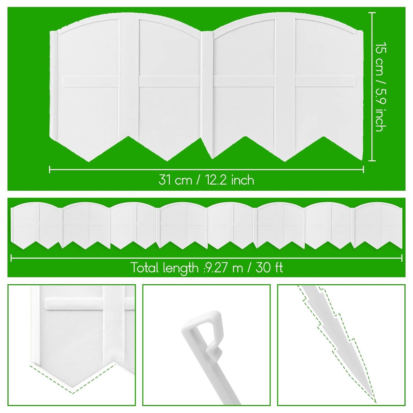 30Ft Landscape Edging Garden Edging Border Lawn Edging 30Pcs Landscape Edging Border with 30Pcs Stakes Kits White Edging for Landscaping Decorative Garden, Flower Bed, Yard and Lawn