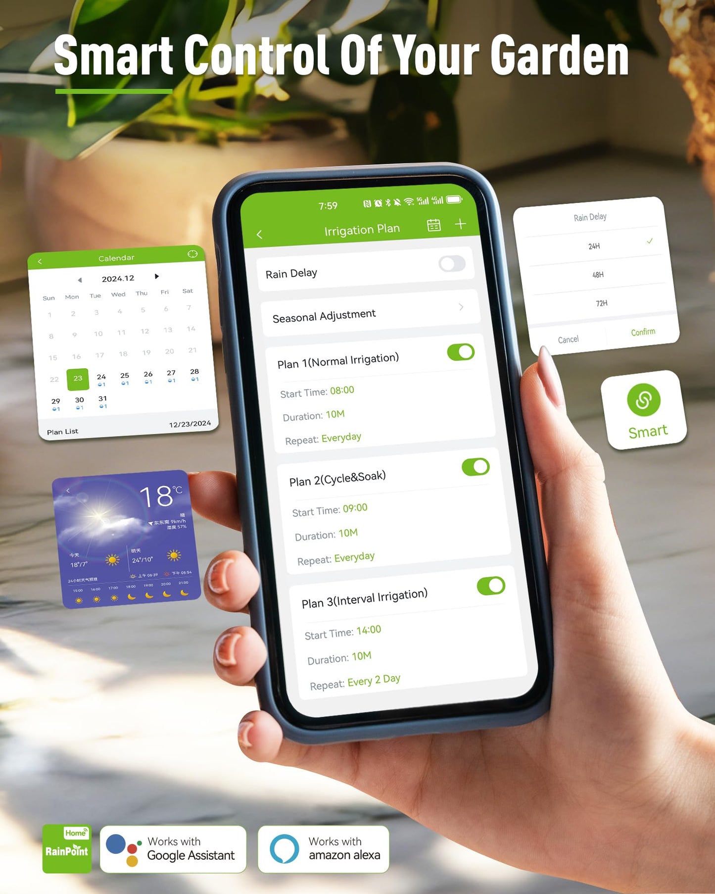 RAINPOINT WiFi Hose Timer, Brass Inlet Smart Sprinkler Timer for Watering, WiFi Watering Timer for Garden Hose with Hub, APP & Voice Control, Automatic Irrigation System for Lawns and Yard