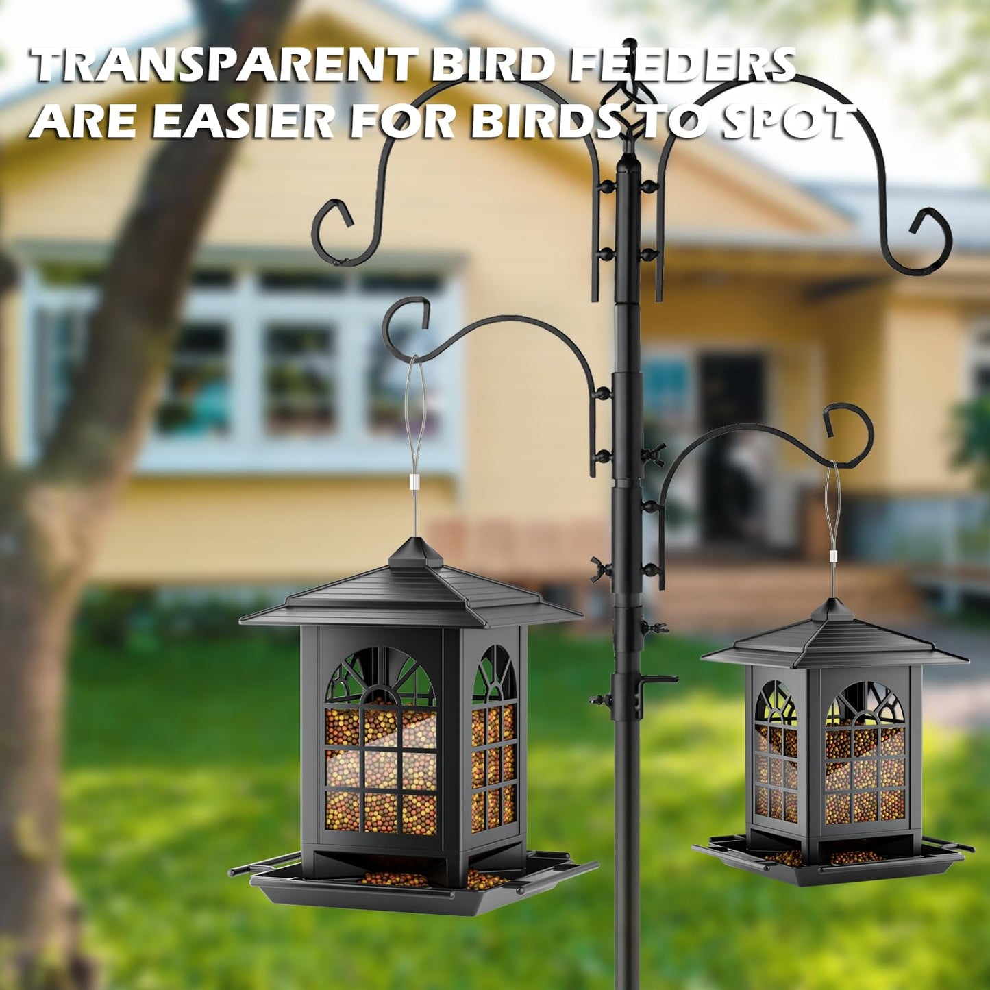 Birdream 2 Pack Bird Feeders for Outdoor Hanging, Assembly Required, 1-Min Easy Setup, Classic Courtyard Design, Attracting Cardinals Chickadees Goldfinches & Sparrows, Total 7 LB - Black