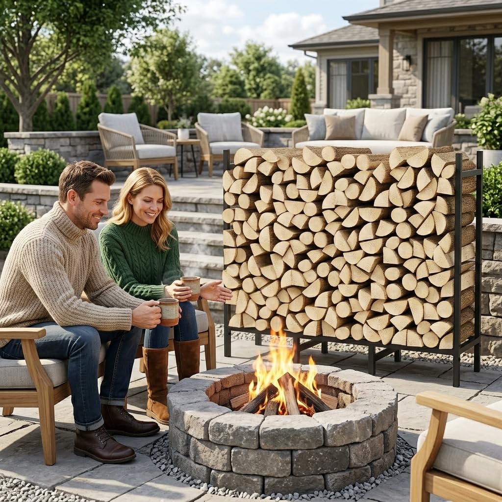 CADUKE Firewood Rack Outdoor, Adjustable 4FT to 2.64FT Heavy Duty Wood Racks for Firewood, Metal Log Rack Wood Storage for Indoor Fireplace Patio, Black