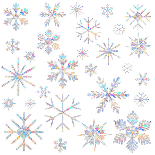 Window Decals for Glass Windows,Anti-Collision Clings to Save Birds from Window Collisions,Non Adhesive Prismatic Window Clings, Rainbow Stickers,Christmas Snowflake Window Clings,(28pcs)