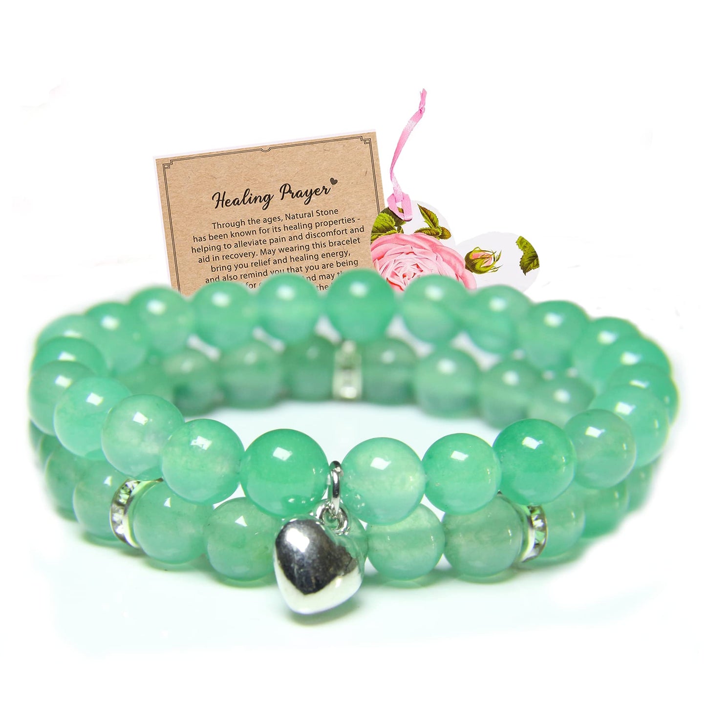 GDLKPYHS Healing Bracelets for Women - Green Aventurine Bracelet - Healing Prayers Crystal Bracelet, 8mm Natural Stone Stress Relief Yoga Beads Get Well Soon Gifts