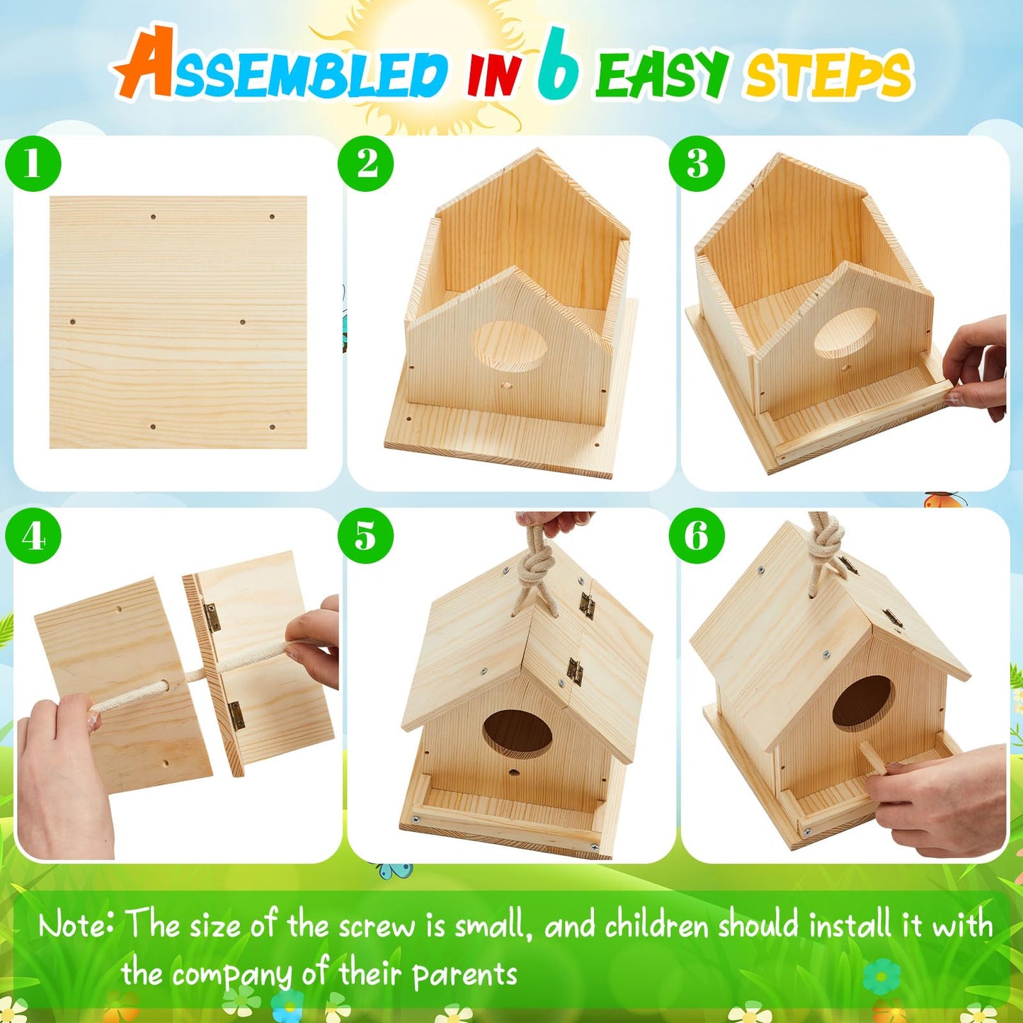 Liliful 2 Sets Wooden DIY Birdhouse Kit, Unfinished Bird Houses with Paints and Paintbrushes, Bird Feeder Craft Arts for Kids Ages 4-8, 8-12, Classroom Activity and Adults Wooden Craft Gifts