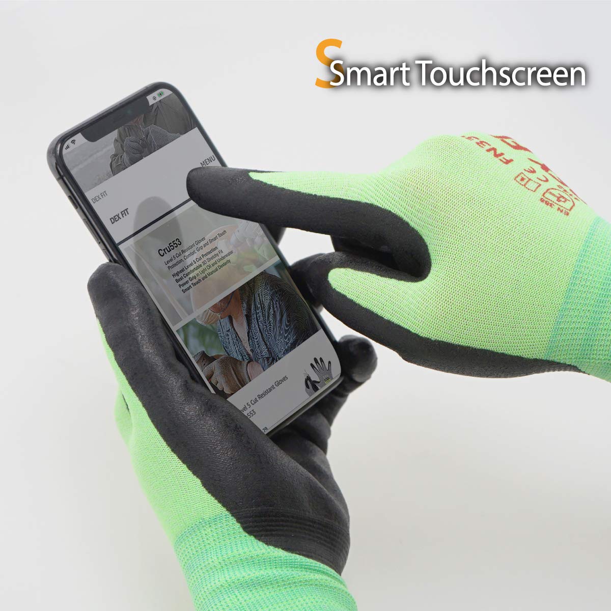 DEX FIT Nitrile Work Gloves FN330, 1 Pair, 3D-Comfort Stretchy Fit, Firm Grip, Thin & Lightweight, Touch-Screen Compatible, Durable, Breathable & Cool, Machine Washable; Green L (9)