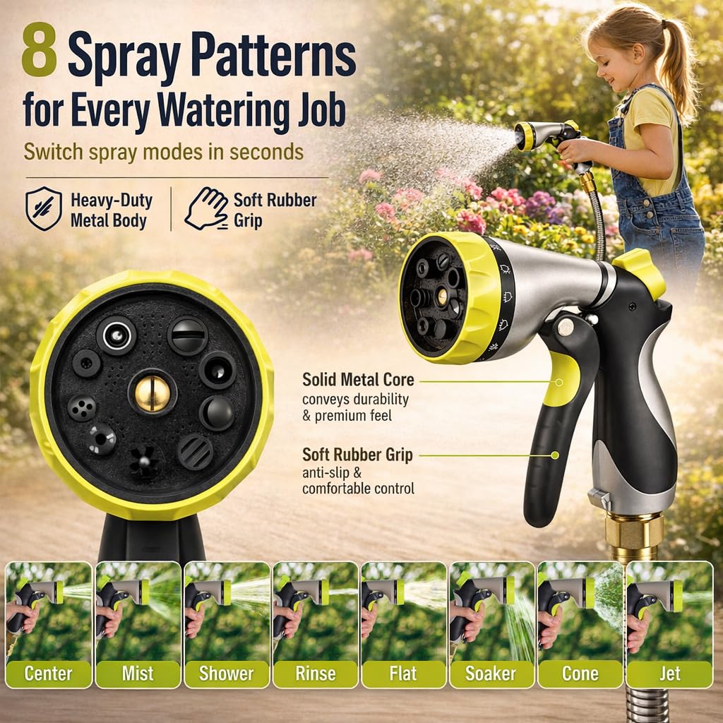 Holldoor Metal Garden Hose 100 ft – 304 Stainless Steel Water Hose with Nozzle Sprayer, Garden Hoses Flexible, Lightweight, No Kink, Heavy Duty for Outdoor (100 ft)