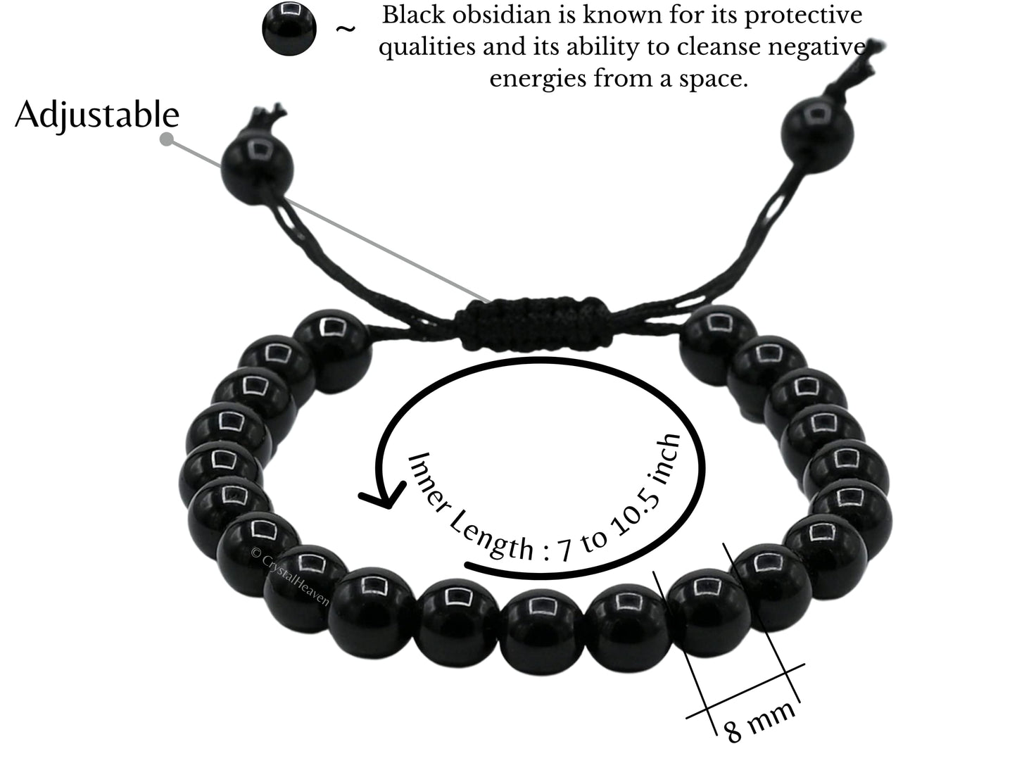 Amazing Gemstone Black Obsidian Bracelet for Women Men's Gifts - Protection Healing Crystal Bracelet - 8mm Gemstone Beaded Adjustable Bracelet Pulseras Para Hombres Mujer Stocking Stuffers