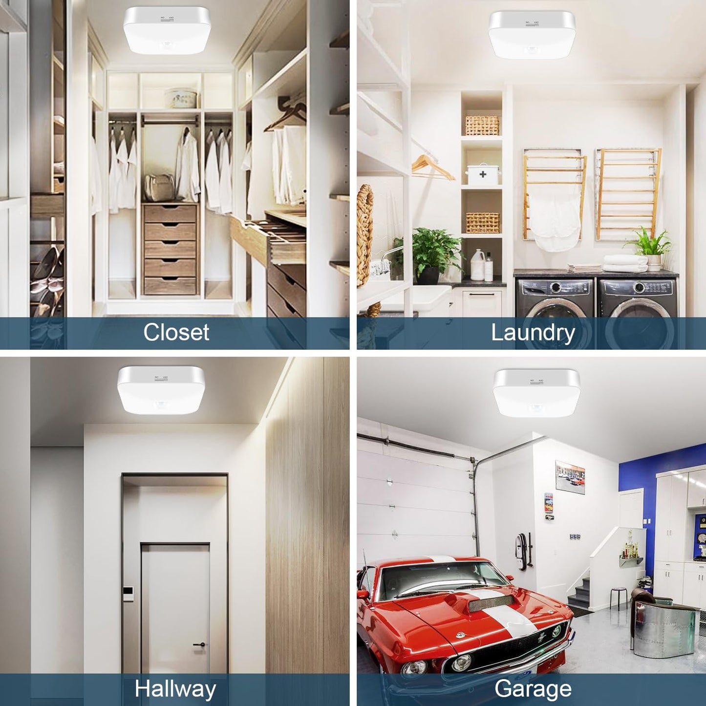 WhitePoplar Rechargeable Motion Sensor Closet Light, Rechargeable Battery Operated Ceiling Light Wireless, 500LM Wireless Motion Activated Light for Shower Stairs Hallway Pantry Porch Garage, 5000K