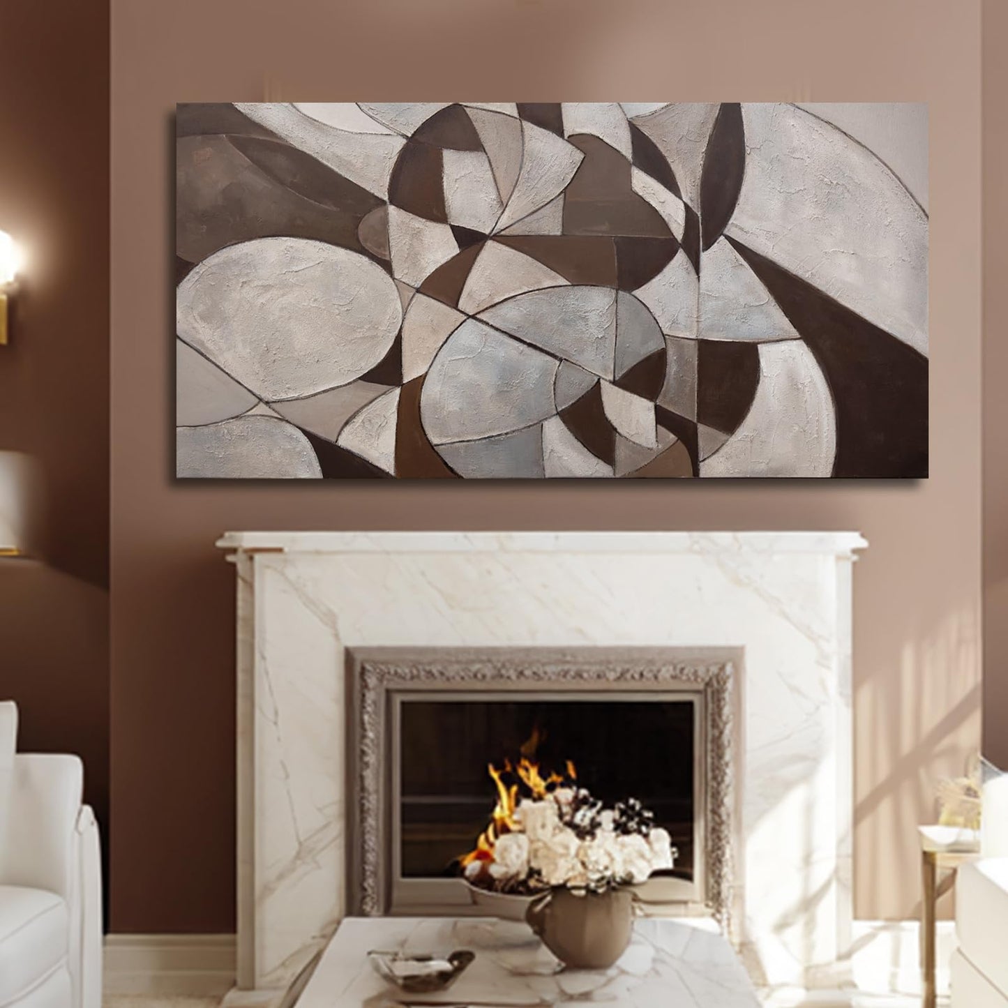 WINKAILIN Abstract Wall Art Grey and Brown Canvas Wall Decor Minimalist Geometric Print Beige Pictures Posters Home Decor For Living room bedroom kitchen 29x58 inch