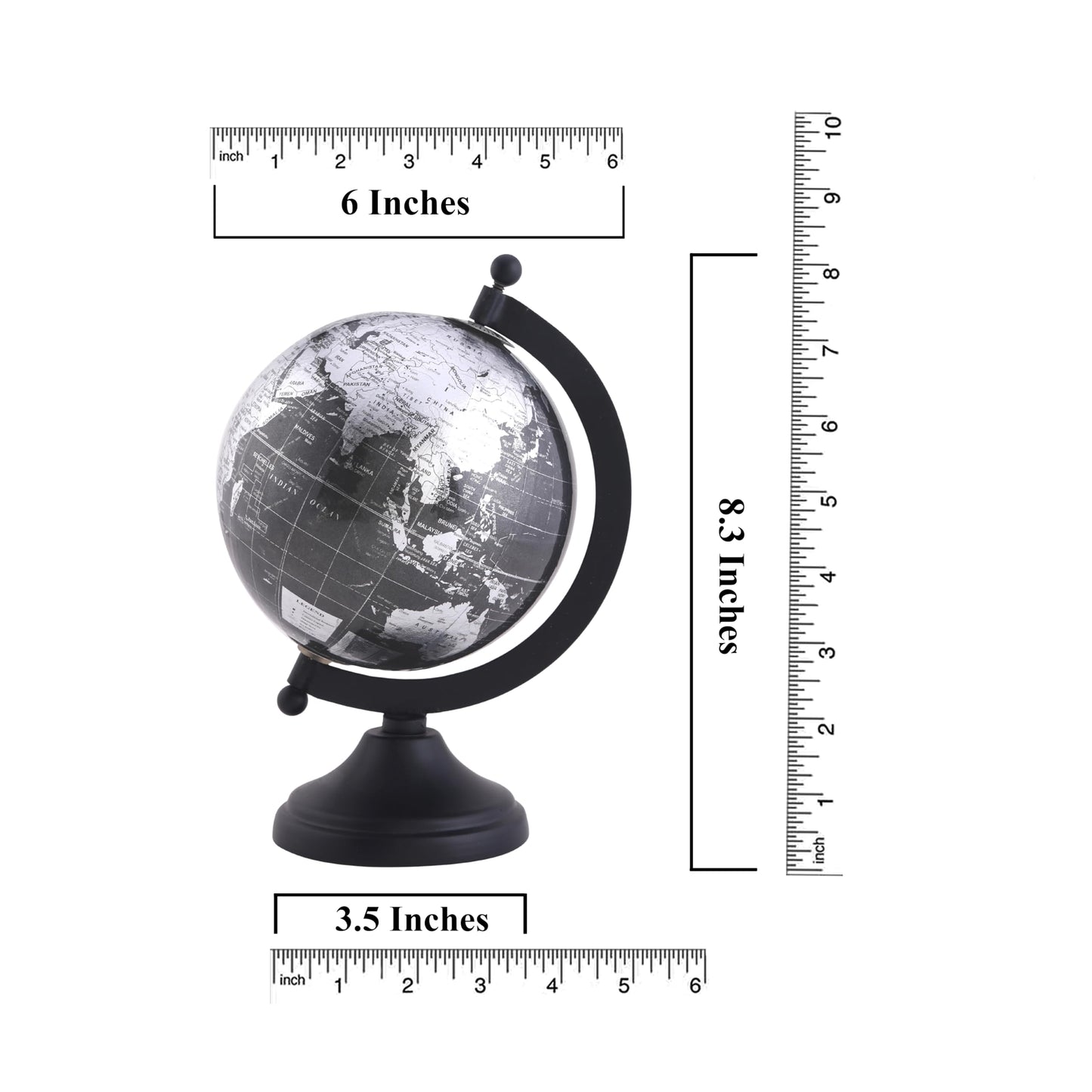 Rely+ 5" World Globe With Sturdy Metal Stand (NOT PLASTIC!) - Desktop Globes For Home Desk Table Office Decor - Book Shelf Decor Globe - 5 Inch - Metallic Black