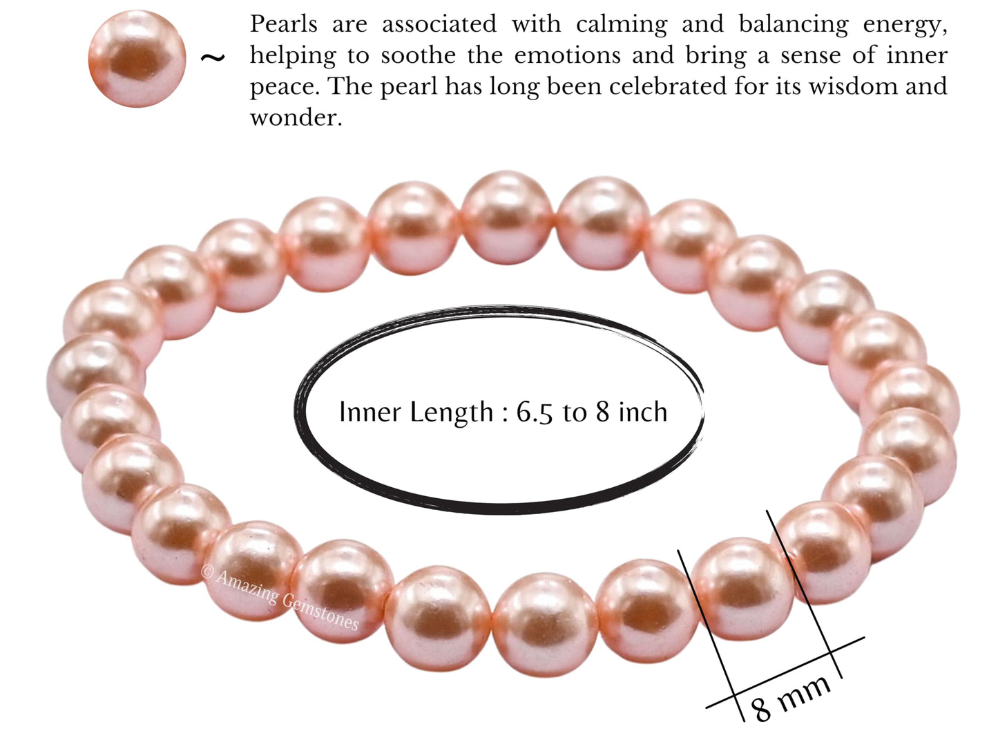 Amazing Gemstone Crystal Bracelet for Women Men's Gifts - Protection Healing Crystal Bracelet - 8mm Gemstone Beaded Stretchable Bracelet Pulseras Para Hombres Mujer Stocking Stuffers Mothers Day Gift (Peach Pearl)
